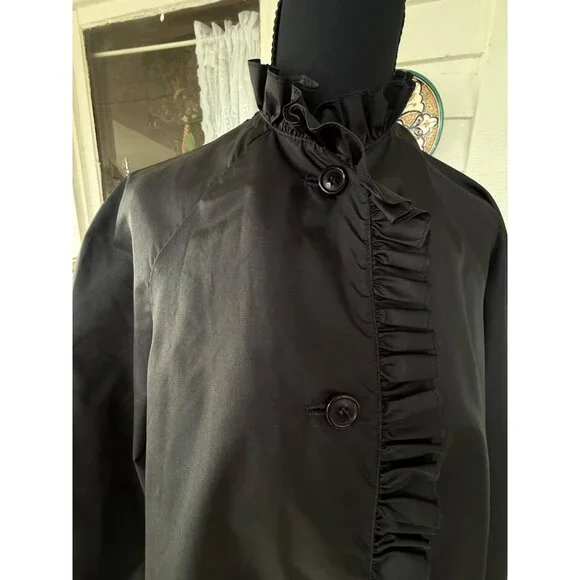 Vintage 70's The Totes Nylon Rain Coat Black Ruffled Collar Sleeves Gothic Size - Picture 15 of 16